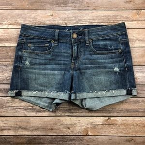 American Eagle Medium Wash Midi Stretch Shorts